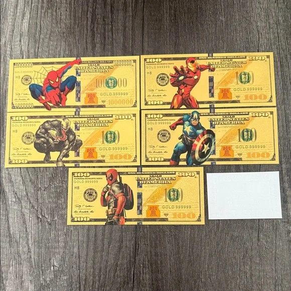 Marvel Art collectible gold foil banknotes featuring Marvel superheroes - 24k